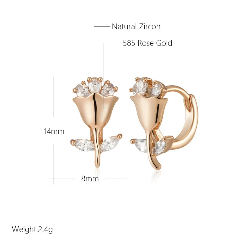 Wbmqda Cute FLower Hoop Earrings For Women 585 Rose Gold Color Girls And Children Jewelry Gifts