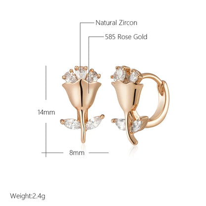 Wbmqda Cute FLower Hoop Earrings For Women 585 Rose Gold Color Girls And Children Jewelry Gifts