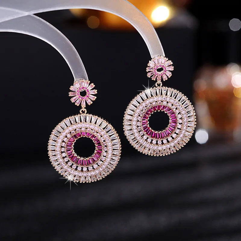 European And American New Style Earrings Women's Retro Blue Gradual Change Pink Cubic Zirconia Earrings