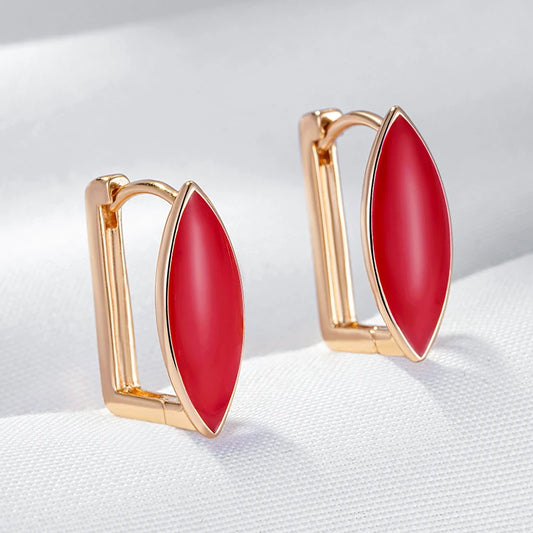 Wbmqda Elegant Red Enamel Drop Earrings For Women 585 Rose Gold Color Ethnic Bride Wedding Party Retro Jewelry Accessories