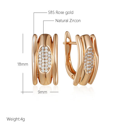 Wbmqda Sparkling Glossy Zircon Hoop Earrings For Women 585 Rose Gold Color Luxury Fashion Wedding Party Fine Jewelry Accessories