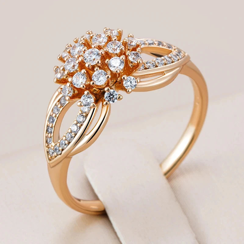 Wbmqda Flower Rings For Women 585 Rose Gold Color With Natural Zircon Luxury Jewelry Accessories