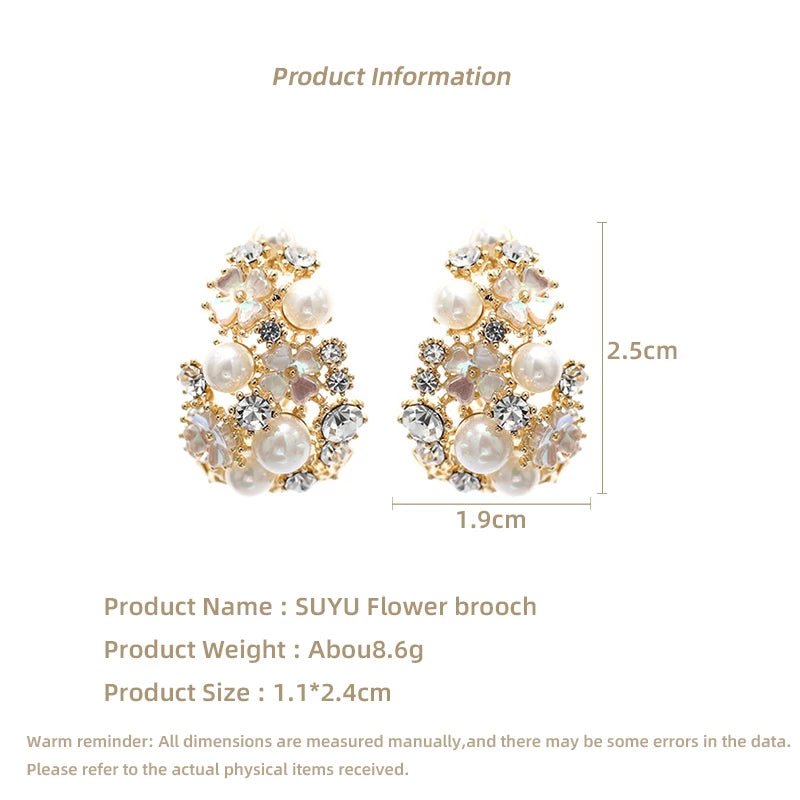 SUYU Earrings With Hollowed Out Half Rings And Simulated Pearl Shell White Flower Earrings