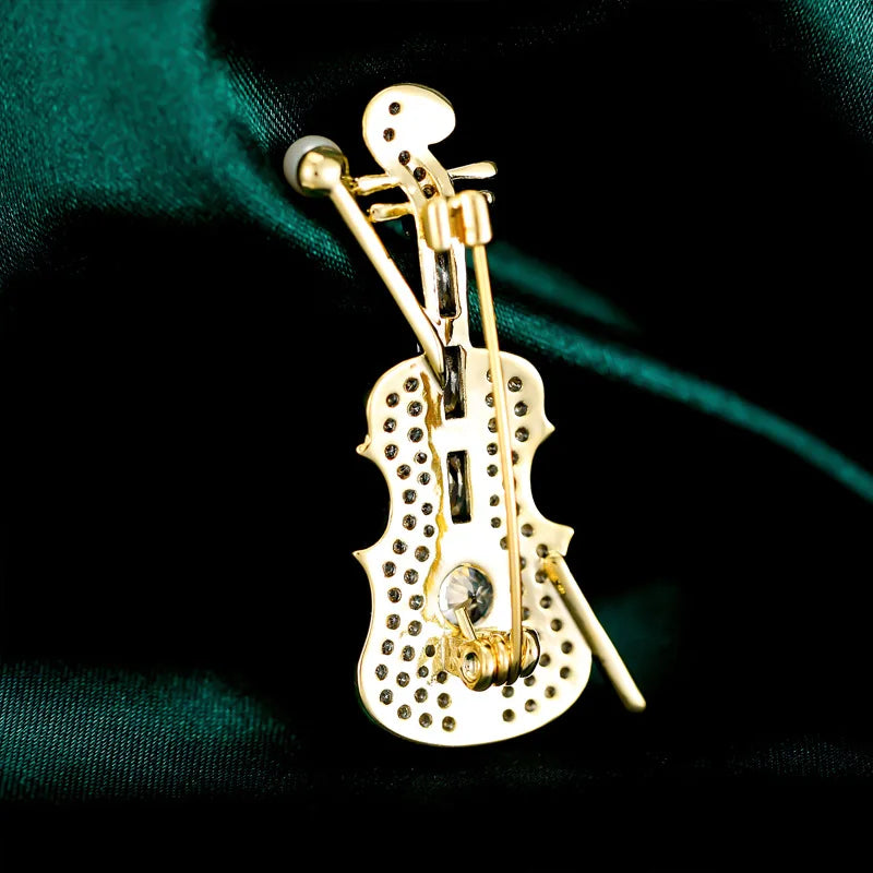 SUYU Refined Violin Copper Microinlaid Cubic Zirconia Brooch Suit Clothing Accessories Pins