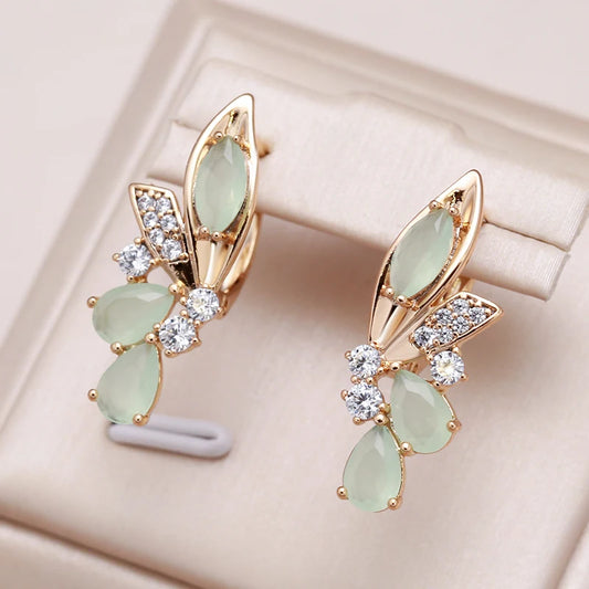 Kienl New Green Natural Zircon Long Earring for Women 585 Rose Gold Color Vintage Flower Drop Earring High Quality Daily Jewelry