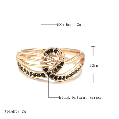 Wbmqda Fashion Black Natural Zircon Ring For Women 585 Rose Gold Color Geometric Line Cross Design Classic Wedding Party Jewelry