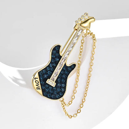 SUYU Fashion Guitar Brooch Personality Musical Instrument Brass Plated Brooch Suit Accessories