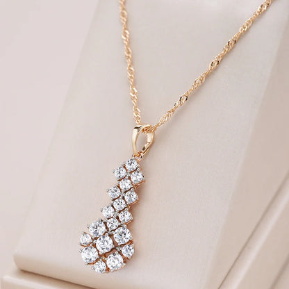 Kinel Fashion Natural Zircon Pendant Necklace for Women Luxury 585 Rose Gold Silver Color Mix Party Daily Ethnic Retro Jewelry