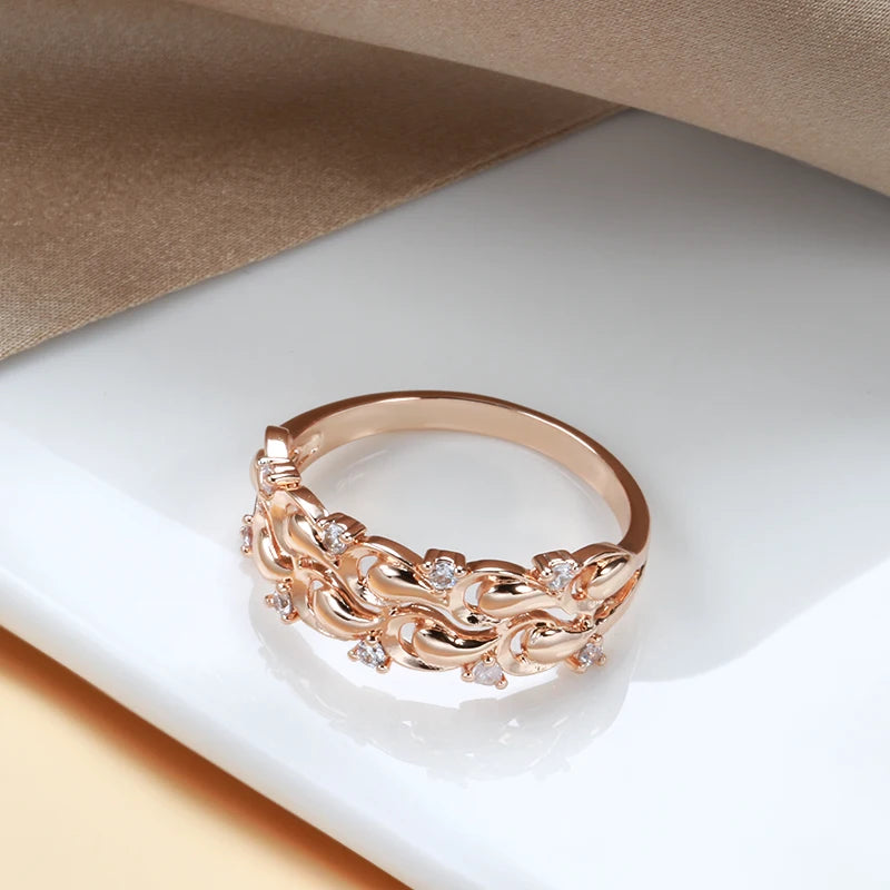 Wbmqda Luxury Double Hollow Lace Zircon Ring For Women 585 Rose Gold Color Crystal Flower Wedding Engagement Fine Jewelry