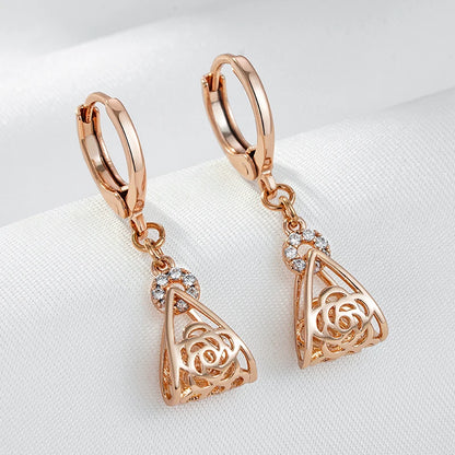 Wbmqda Fashion Hollow Drop Earrings For Women 585 Rose Gold Color With White Natural Zircon Ethnic Wedding Fine Jewelry Gift