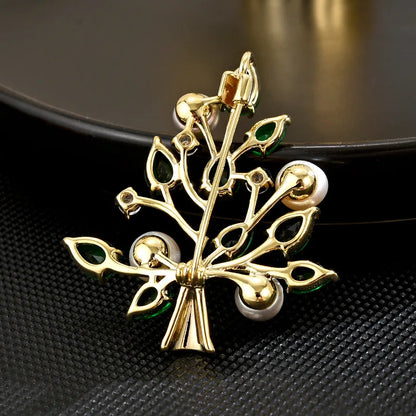 SUYU Classic Auspicious Luck Wealth Tree Brooch Light Luxury Temperament Suit Brooch Freshwater Imitation Pearl