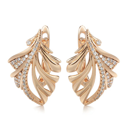 Wbmqda Fashion Leaf Drop Earrings For Women 585 Rose Gold Color With White Natural Zircon High Quality Daily Match Fine Jewelry