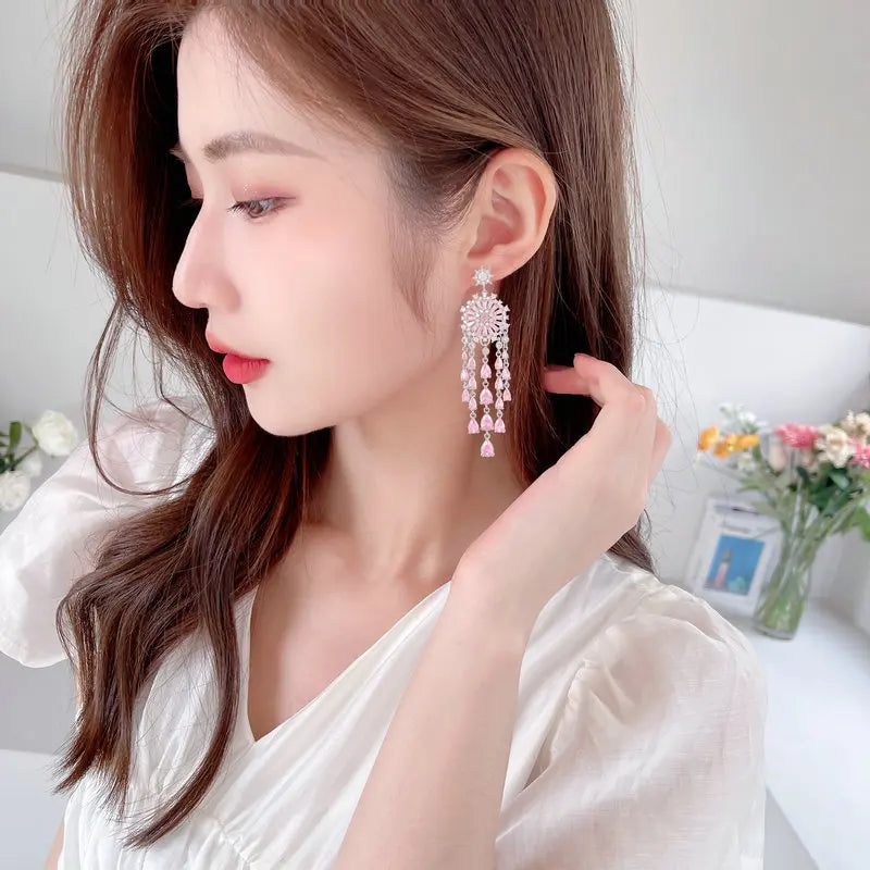 SUYU New Classic Shiny Zircon Earrings 2024 Korean Edition Long Slim Tassel Earrings Trendy And Fashionable