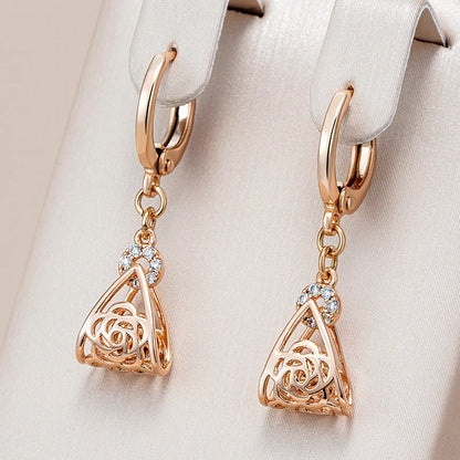 Wbmqda Fashion Hollow Drop Earrings For Women 585 Rose Gold Color With White Natural Zircon Ethnic Wedding Fine Jewelry Gift