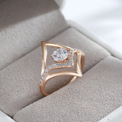 Kinel Hot Fashion Bride Wedding Rings 585 Rose Gold Unique Rhombus Natural Zircon Rings for Women High Quality Daily Jewelry