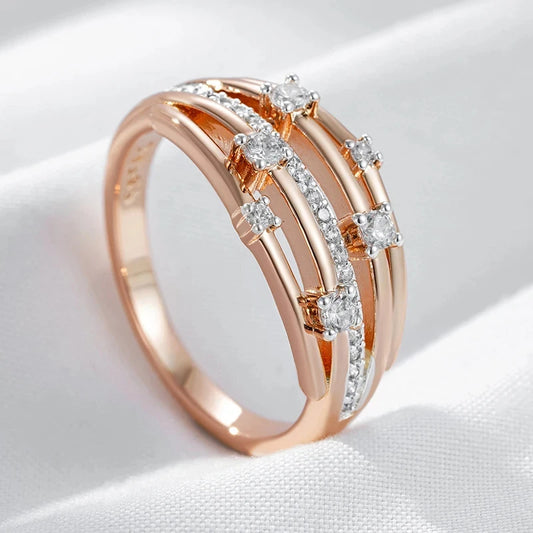 Wbmqda 585 Rose Gold Silver Color Mix Natural Zircon Rings For Women Luxury Bride Wedding Jewelry