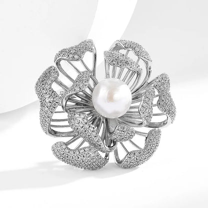 SUYU Haitang Flower Brooch For Women With Imitation Pearl Luxurious Temperament New  Style Exquisite  Coat Accessories