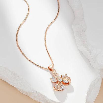 Kinel Hot Crystal Flower Pendant Necklace For Women 585 Rose Gold Color Natural Zircon Accessories Daily Fine Ethnic Jewelry