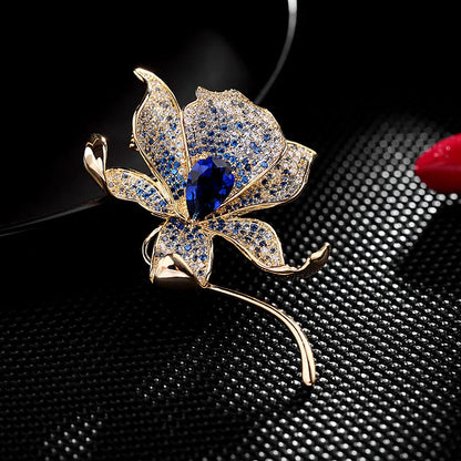 SUYU Colored Zircon Lily Brooch Women's Elegant Luxury And Atmosphere Suit Pins Plant Flower Breast Pins