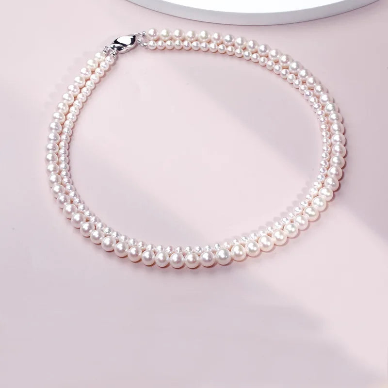 SUYU Lobster Buckle Double-Layer Natural Freshwater Pearl Necklace For Women's Versatile And Niche Neckchain Jewelry