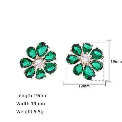 SUYU Summer New Sweet and Fashionable Style Design with Simple Water Drop Zircon Inlaid Flower Earrings