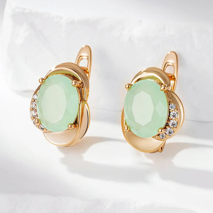 Wbmqda Elegant Green Natural Zircon English Earrings For Women 585 Rose Gold Color Luxury Fashion Daily Fine Jewelry Accessories