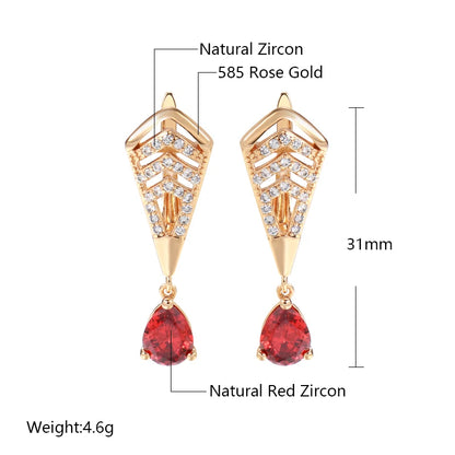 Wbmqda Luxury Elegant Red Natural Zircon Drop Earrings For Women 585 Rose Gold Color Ethnic Bride Wedding Party Fine Jewelry