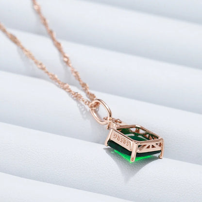 Kinel Hot Square Green Stone Pendant Necklace for Women 585 Rose Gold Color With Natural Zircon Accessories Daily Fine Jewelry