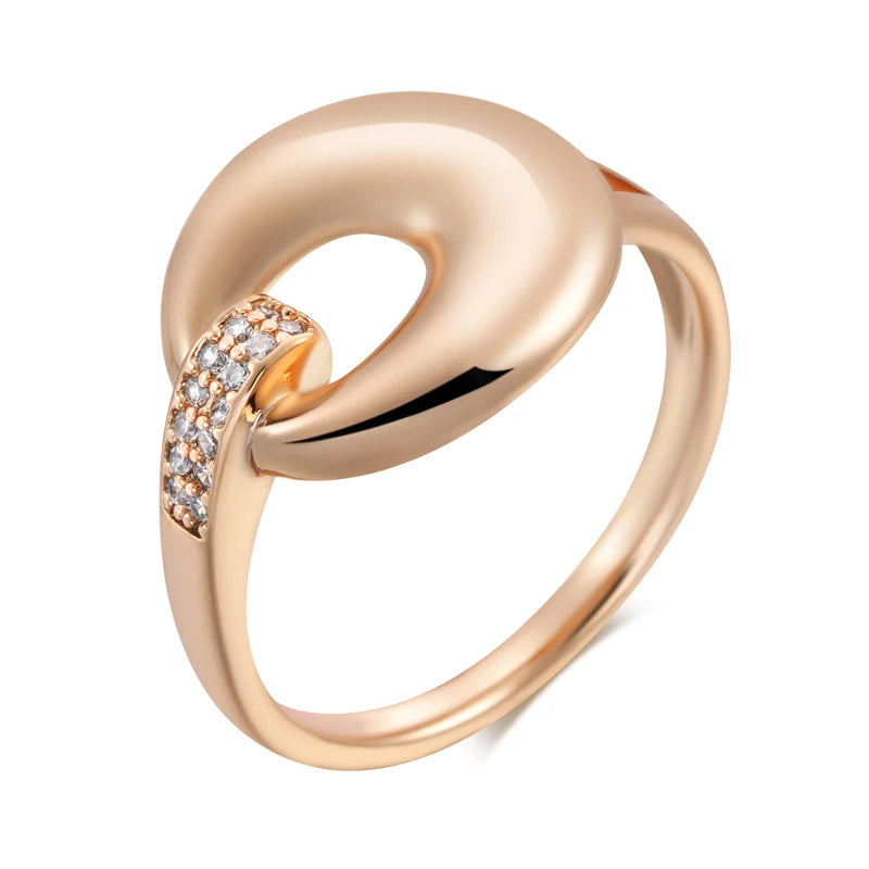 Wbmqda Fashion Glossy Hoop Ring For Women 585 Rose Gold Color With Natural Zircon High Quality Daily Jewelry Accessories