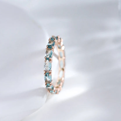 Wbmqda Full Light Blue Natural Zircon Ring For Women 585 Rose Gold Color Wedding Party Accessories 2023 Trendy Crystal Jewelry