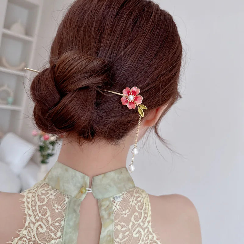 SUYU Women's Light Luxury Design Flower Hairpin New Simulation Pearl Tassel Accessories Clothing Hairpin Headwear