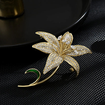 SUYU Luxury Copper Micro Inlaid Cubic Zirconia Lily Brooch Dress Matches Event Occasion Gift Wholesale