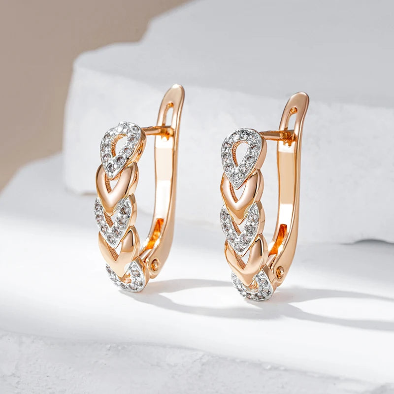 Wbmqda New Fashion Heart Tandem Shape English Earrings For Women 585 Rose Gold Silver Color Mix Bride Wedding Party Fine Jewelry