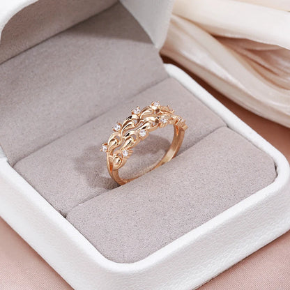 Wbmqda Luxury Double Hollow Lace Zircon Ring For Women 585 Rose Gold Color Crystal Flower Wedding Engagement Fine Jewelry