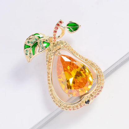 SUYU Pear Cubic Zirconia brooch Elegant and lovely fruit clothing pin Personalized and fashionable sweater coat accessories