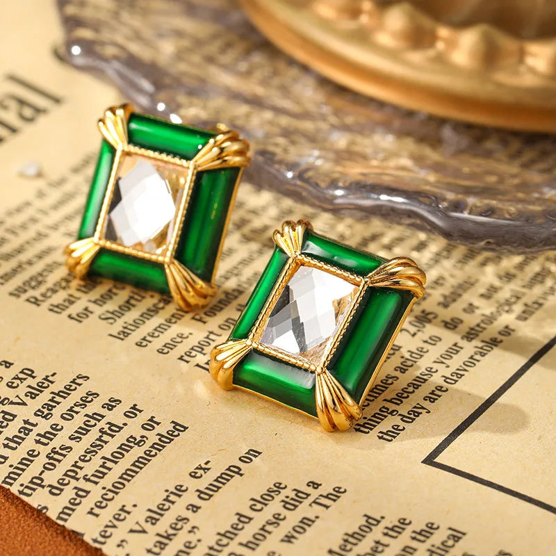 Medieval Classic Vintage Trendy Earrings Women's Geometric Drop Glazed Palace Style Earrings Fashionable And Elegant Accessories