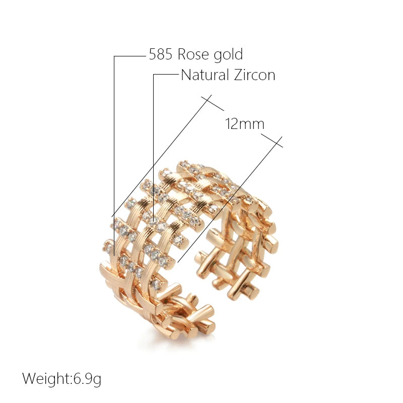 Wbmqda Fashion Metal Weave Finegr Ring For Women 585 Rose Gold Color Natural Zircon Setting 2023 Trendy Personalized Jewelry