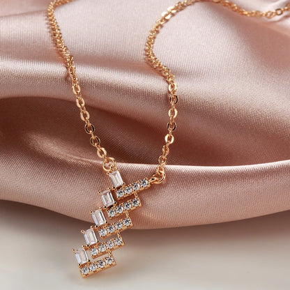 Wbmqda Trendy Geometric Zircon Pendant And Necklace For Women 585 Rose Gold Color Daily Party Fine Neck Chain Jewelry Gifts