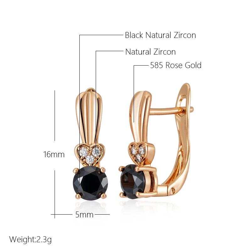 Wbmqda New 585 Rose Gold Color Black Natural Zircon Drop Earrings For Women Elegant Fashion Daily Matching Jewelry Accessories