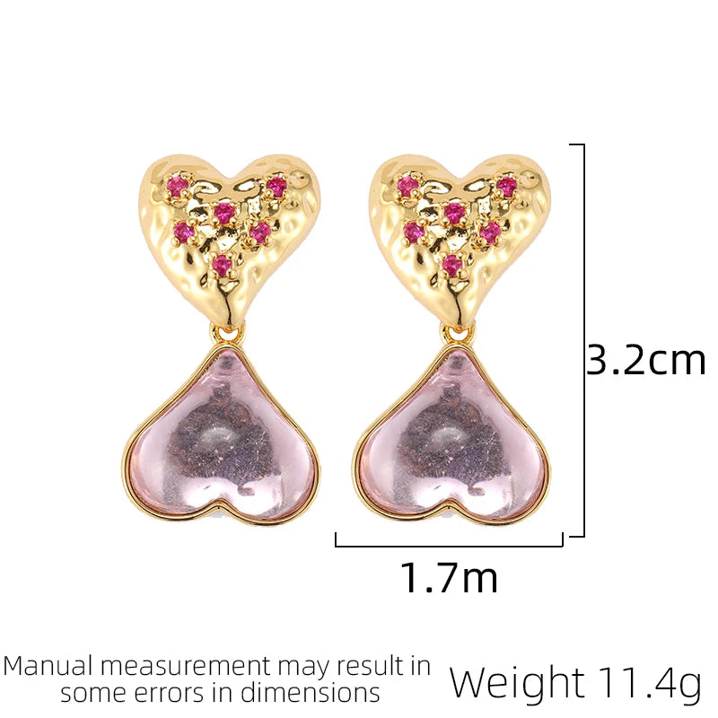 SUYU New Heart-Shaped Women's Designer Fashionable Luxury Tassels Fashionable Pink Zircon Earrings Daily Accessories