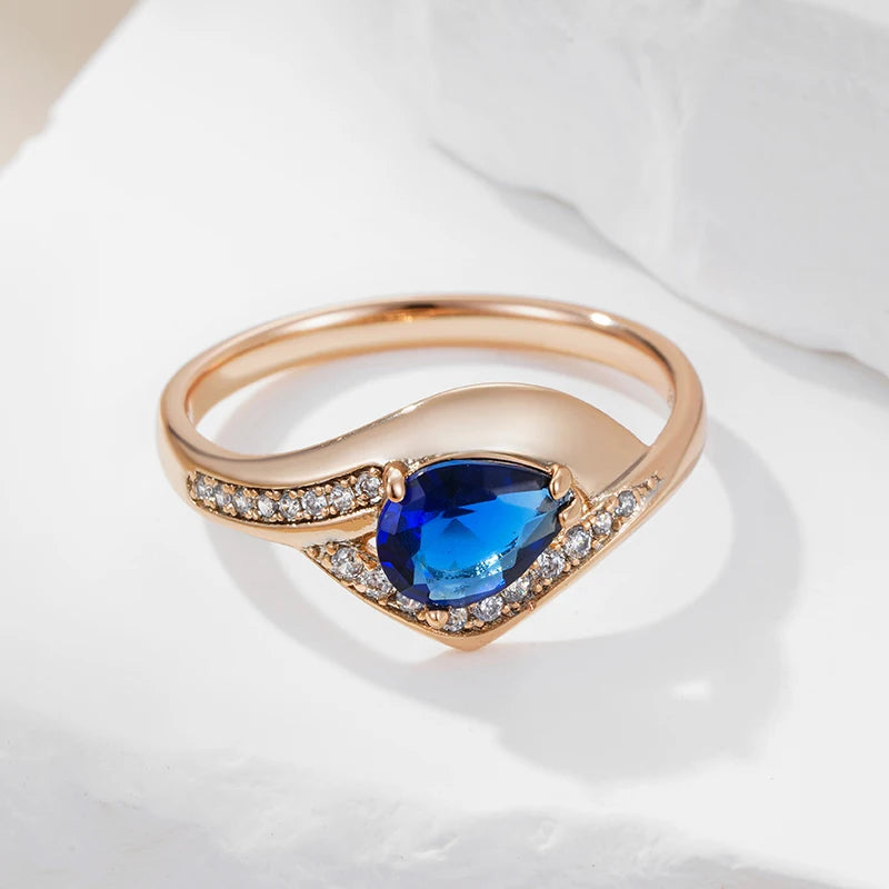 Wbmqda Luxury Geometric Blue Natural Zircon Ring For Women 585 Rose Gold Color Retro Ethnic Wedding Party Jewelry Accessories