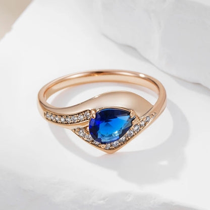 Wbmqda Luxury Geometric Blue Natural Zircon Ring For Women 585 Rose Gold Color Retro Ethnic Wedding Party Jewelry Accessories