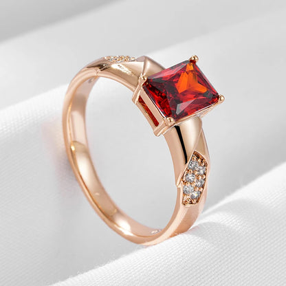 Wbmqda Luxury Retro Red Natural Zircon Ring For Women 585 Rose Gold Color Ethnic Bride Wedding Party Fine Jewelry Gifts