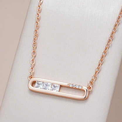 Kinel Hot 585 Rose Gold Color Geometry Pendant Necklace for Women Shiny Natural Zircon Unusual Creative Daily Fine Jewelry Gift