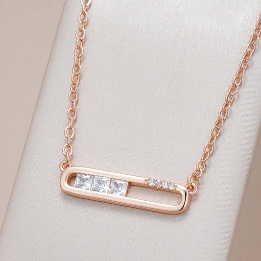 Kinel Hot 585 Rose Gold Color Geometry Pendant Necklace for Women Shiny Natural Zircon Unusual Creative Daily Fine Jewelry Gift