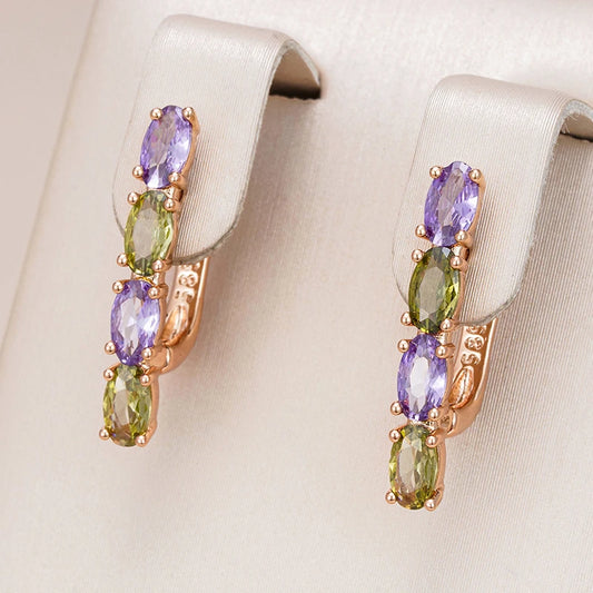 Kienl Hot Mix Purple Green Natural Zircon Dangle Earring for Women Luxury Design 585 Rose Gold Color Best Gift Vintage Jewelry