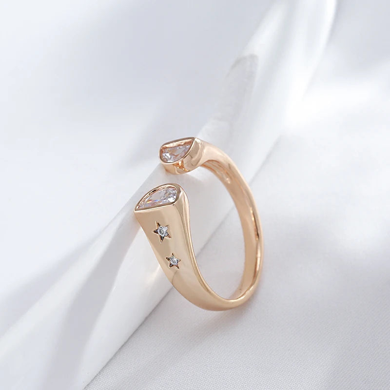 Kinel Hot Fashion Bride Wedding Rings 585 Rose Gold Unique Natural Zircon Open Rings for Women High Quality Fine Daily Jewelry