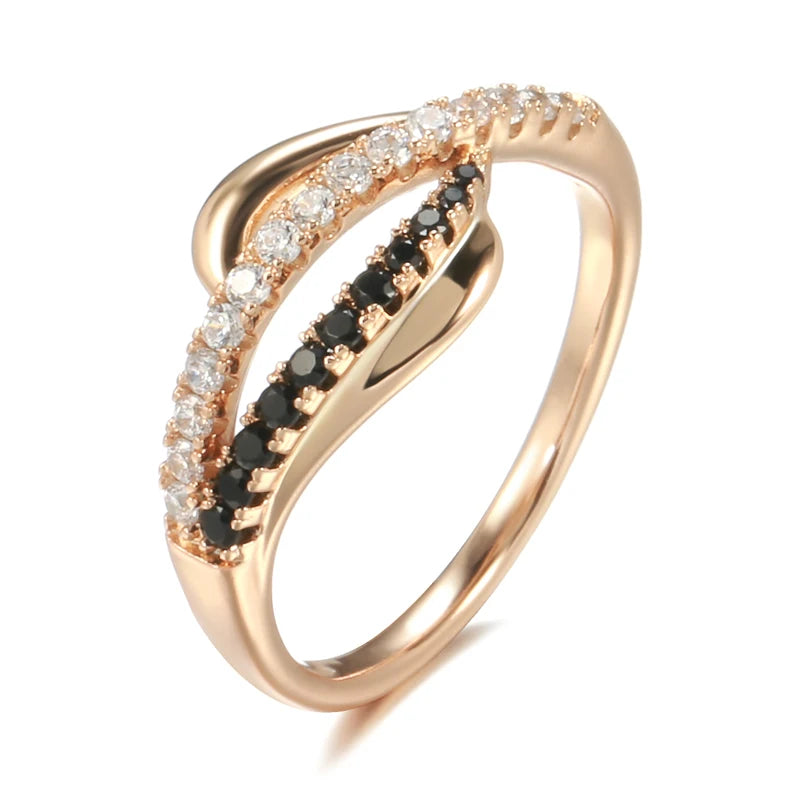 Wbmqda Fashion Gothic Ring For Women 585 Rose Gold Color With Black White Zircon Trendy Personalized Jewelry Free Shipping