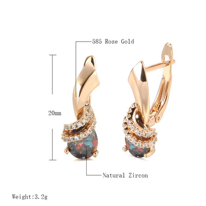 Wbmqda Fashion Colorful Zircon Charm Drop Earrings For Women 585 Rose Gold Color  Luxury Wedding Party Fine Jewelry Accessories