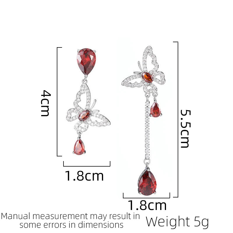 SUYU Ladies Light Luxury Asymmetric Tassel Butterfly Earrings Elegant Fashionable Versatile and Unique Design Sense Earring